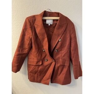WITCHERY Sz 10 Rust Linen Double Breasted Blazer Pockets